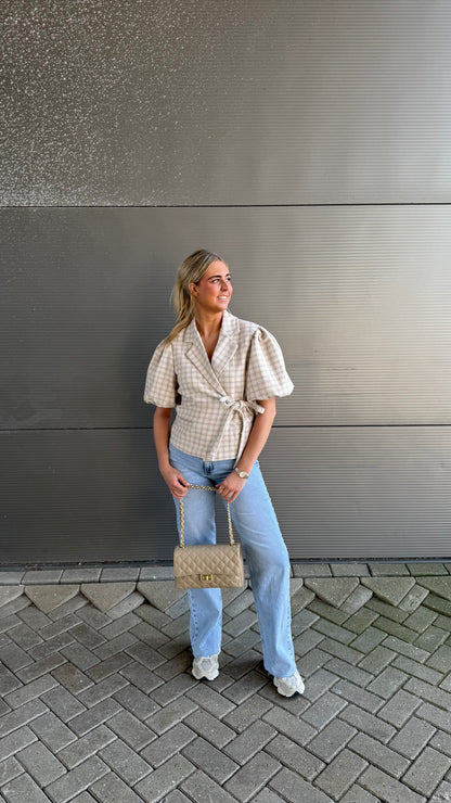 Tweed Cross Over Blouse Beige