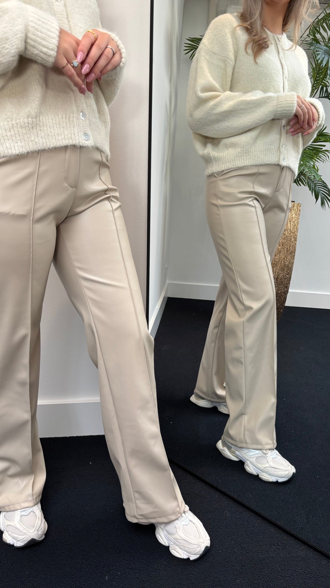 Emmy Leather Pants Beige