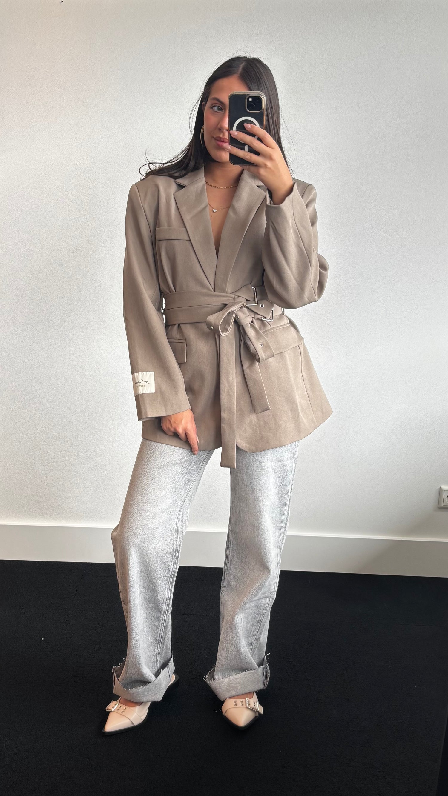 Studio Belted Blazer Taupe