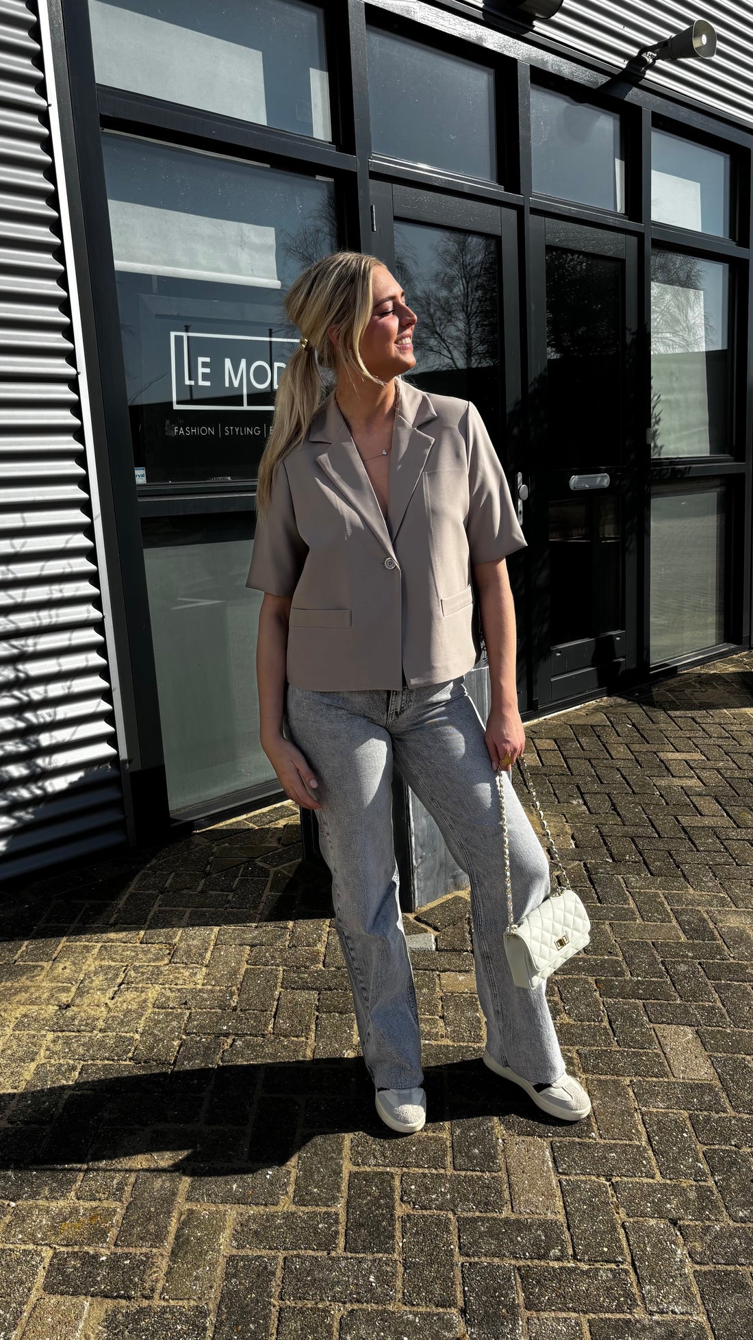 Elin Cropped Cross Over Blazer Taupe