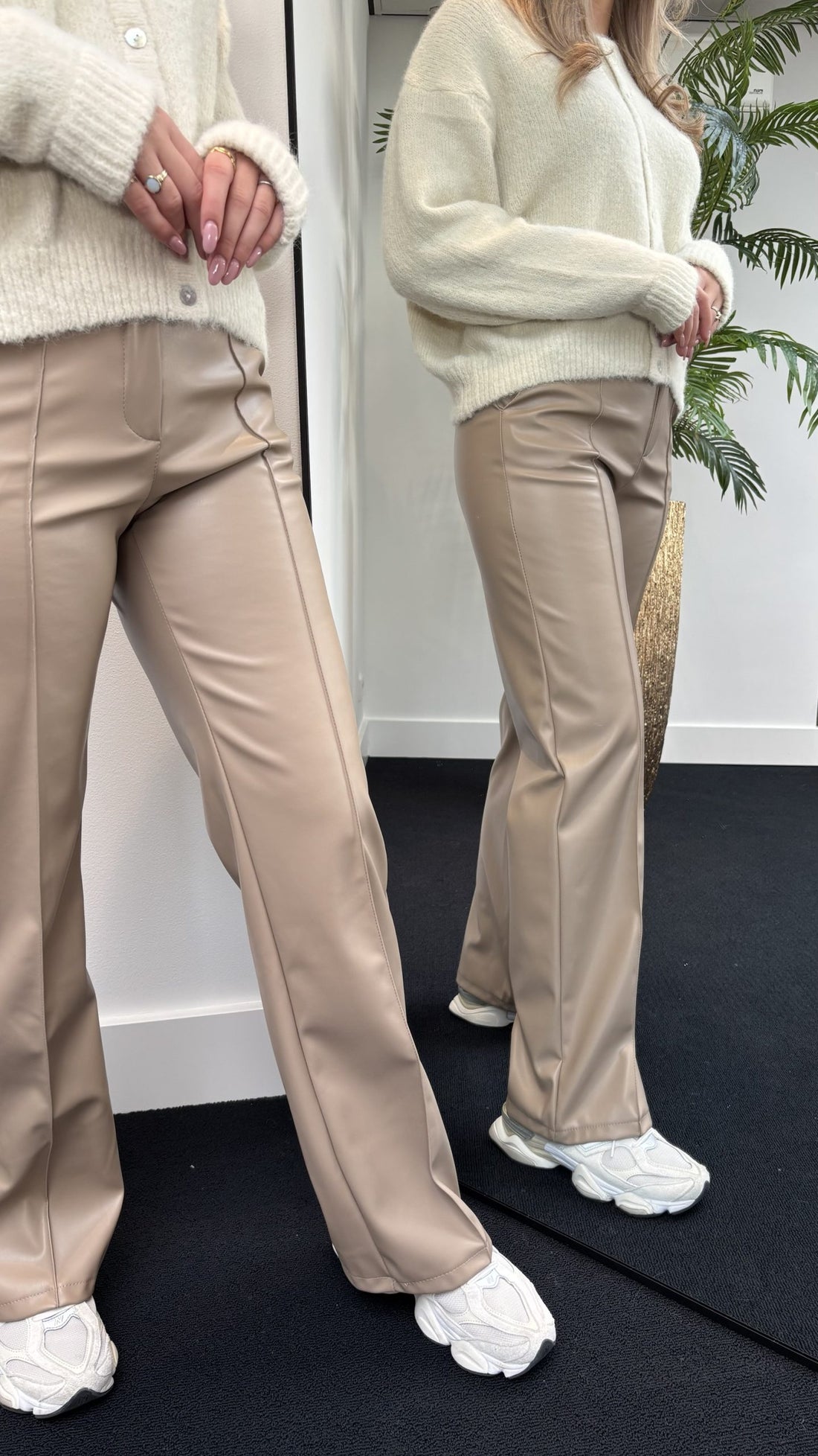 Emmy Leather Pants Taupe