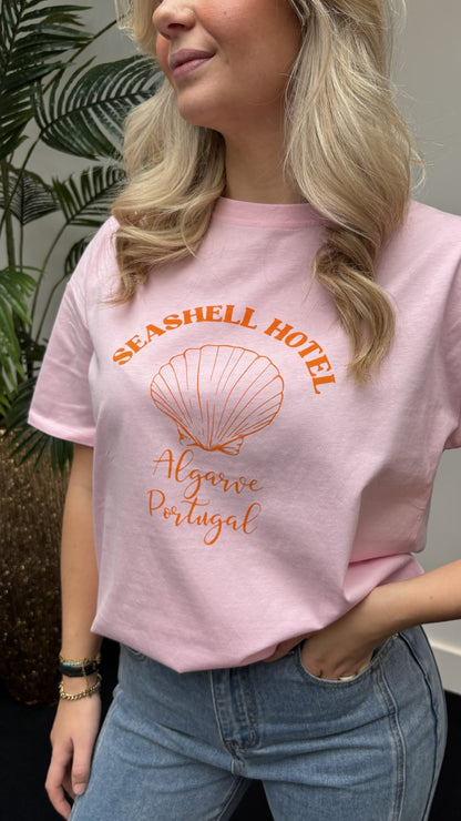 Seashell Hotel T Shirt Pink