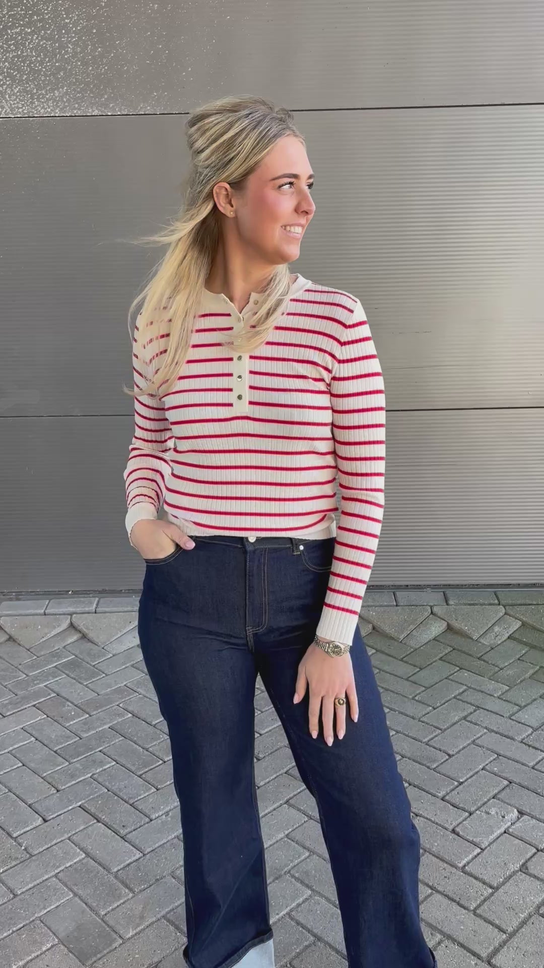 Tess Striped Stretch Top Red 58061